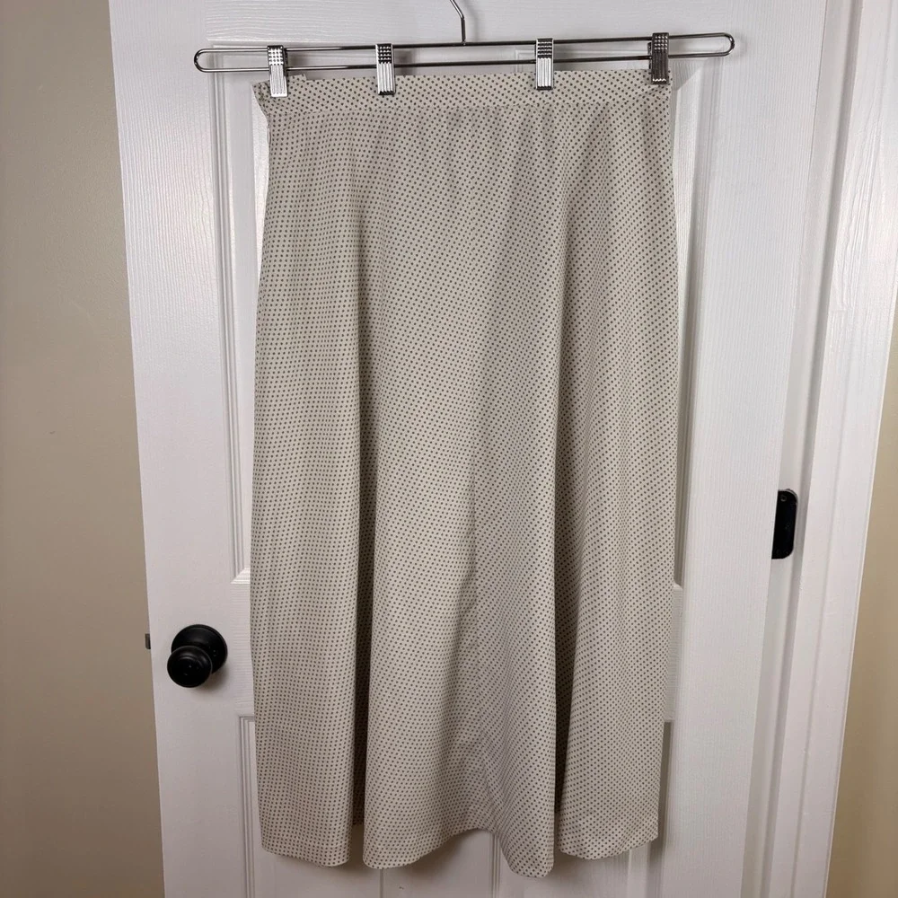 Vtg Rena Rowan Skirt 16 Cream Navy A-Line Midi 90s‎ Academia Fairy Cottagecore